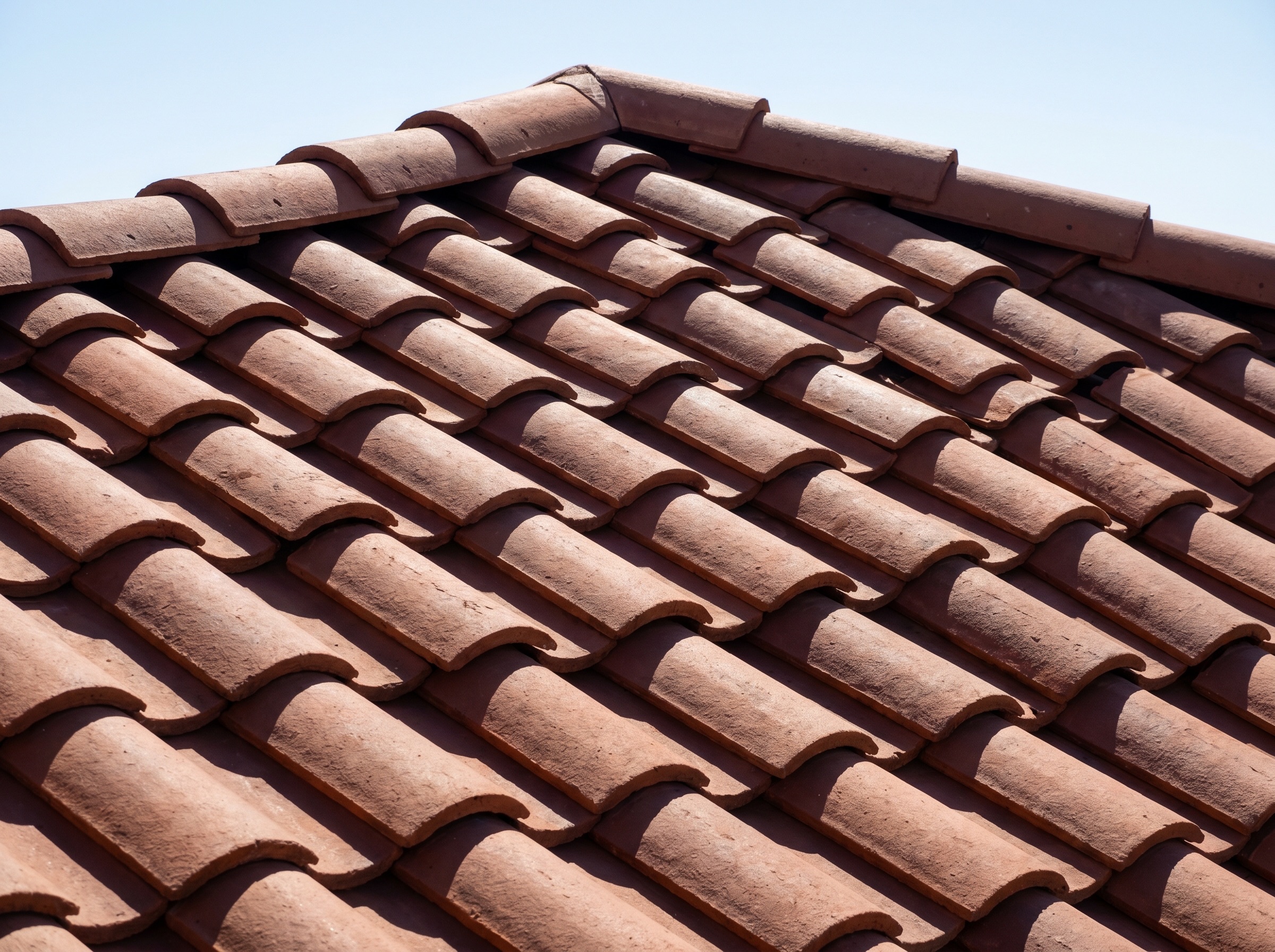 Spanish clay tile roof close-up